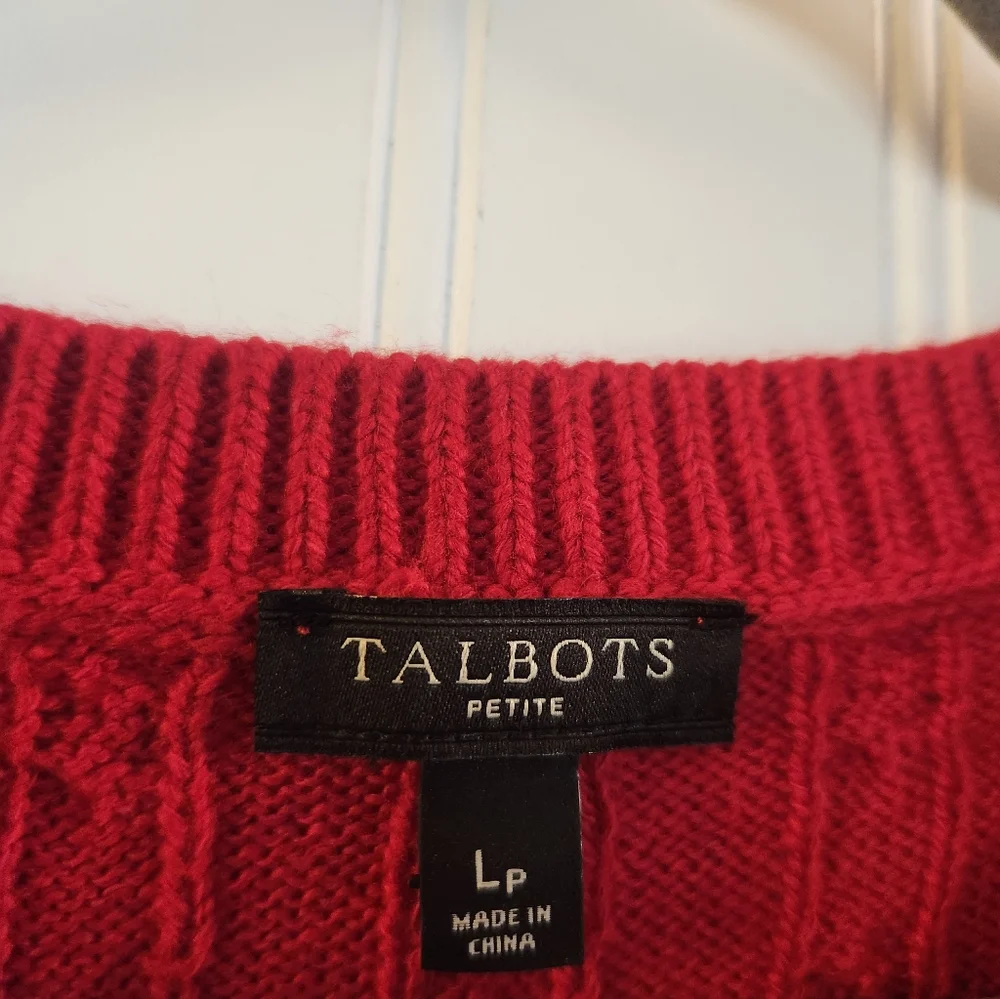 Talbots Women's Vibrant Red Cable Knit Sweater Size L Petite Classic Preppy Chic